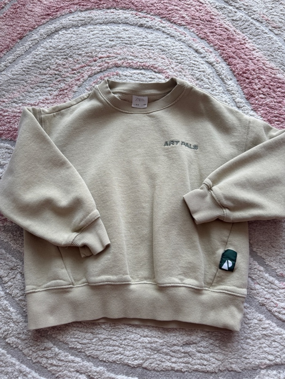 Zara Beige Crewneck Sweatshirt with 'ART PALS' Embroidery